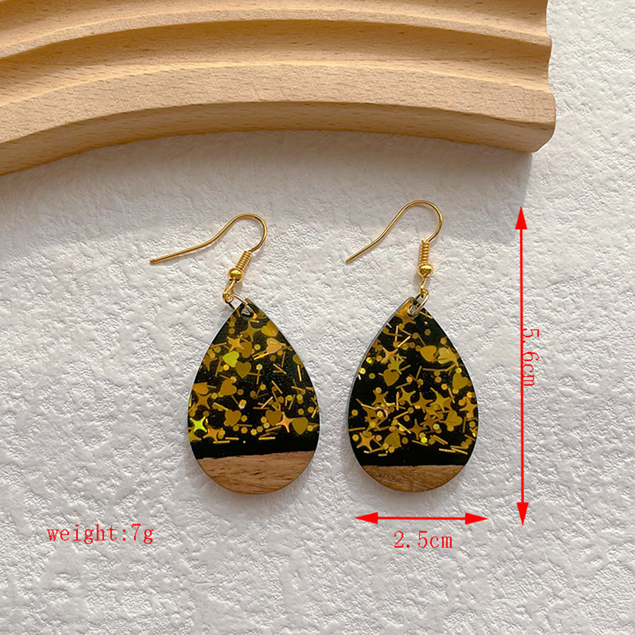 1 Pair Classical Classic Style Geometric Wood Resin Drop Earrings