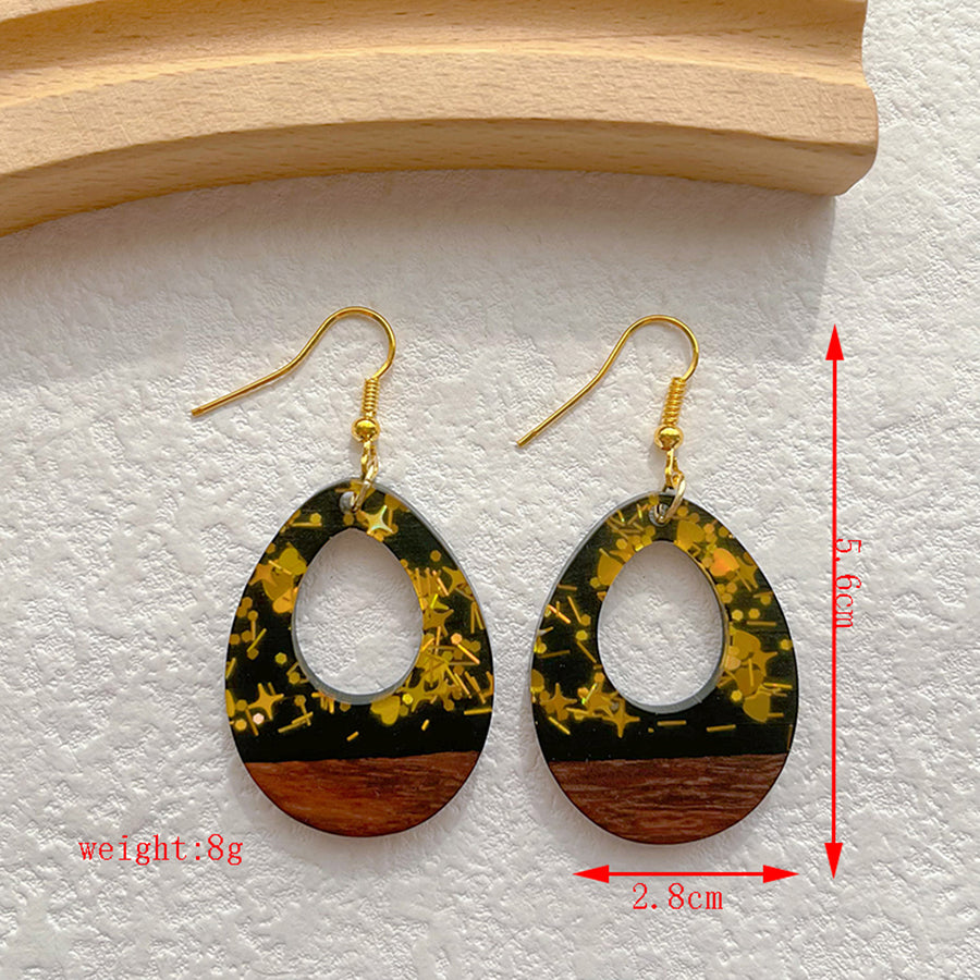 1 Pair Classical Classic Style Geometric Wood Resin Drop Earrings