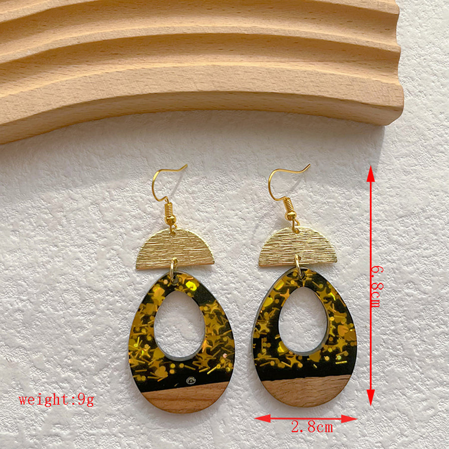 1 Pair Classical Classic Style Geometric Wood Resin Drop Earrings