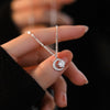 Sterling Silver Elegant Glam Inlay Moon Moissanite Zircon Pendant Necklace