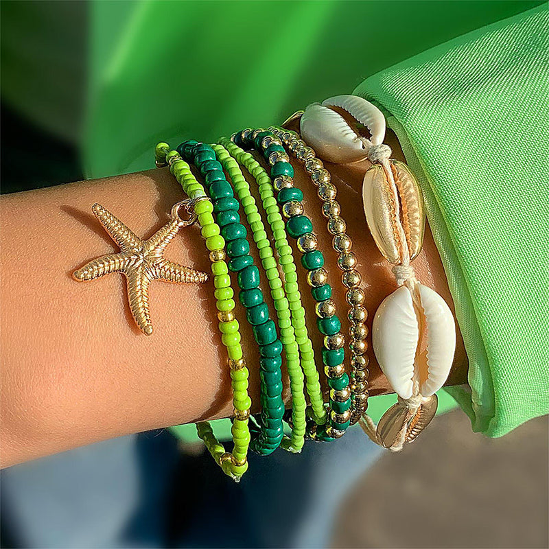 Casual Vacation Simple Style Geometric Starfish Glass Shell Knitting Women's Bracelets