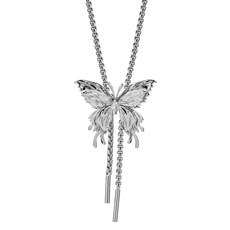 Titanium Steel Simple Style Classic Style Inlay Butterfly Rhinestones Necklace