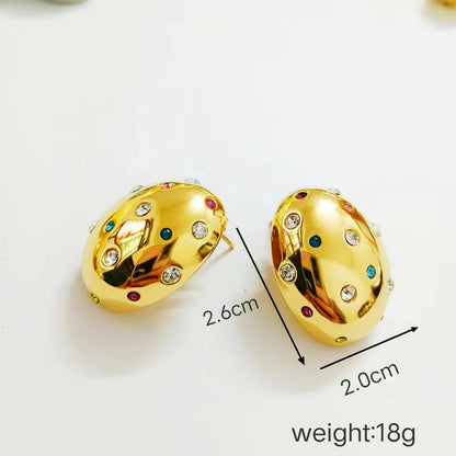 1 Pair Simple Style Classic Style Oval Inlay 304 Stainless Steel Rhinestones 18K Gold Plated Ear Studs