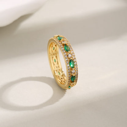 Wholesale Elegant Geometric Copper Inlay 18K Gold Plated Zircon Rings