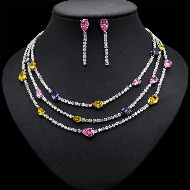 Copper Sweet Water Droplets Inlay Zircon Jewelry Set