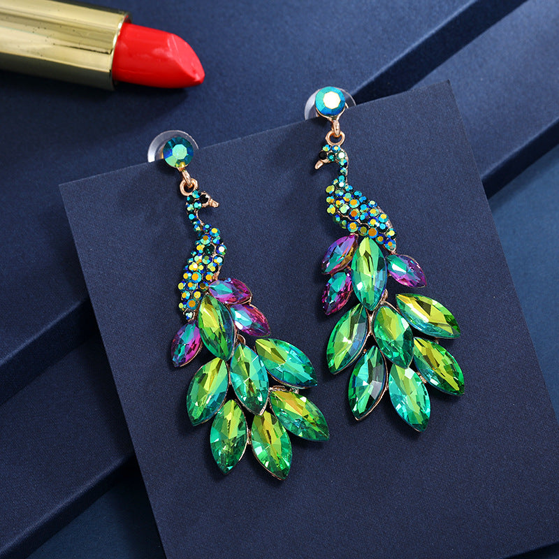 1 Piece Elegant Luxurious Peacock Inlay Zinc Alloy Artificial Crystal Drop Earrings