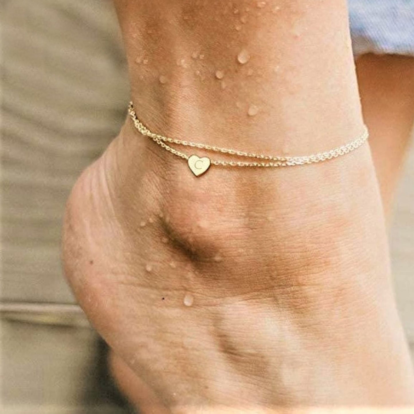 Casual Hawaiian Simple Style Letter Heart Shape 316 Stainless Steel  Layered Inlay Zircon 18K Gold Plated Rose Gold Plated Silver Plated Women's Anklet