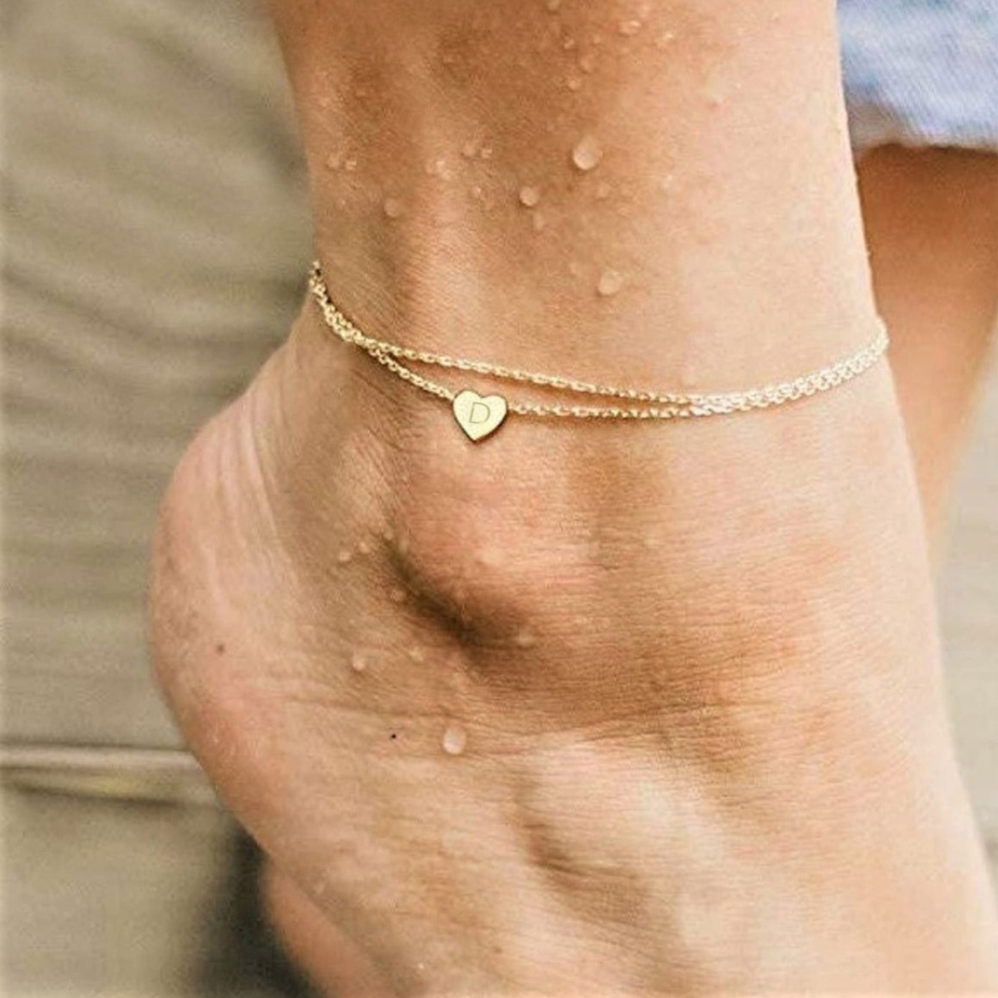 Casual Hawaiian Simple Style Letter Heart Shape 316 Stainless Steel  Layered Inlay Zircon 18K Gold Plated Rose Gold Plated Silver Plated Women's Anklet