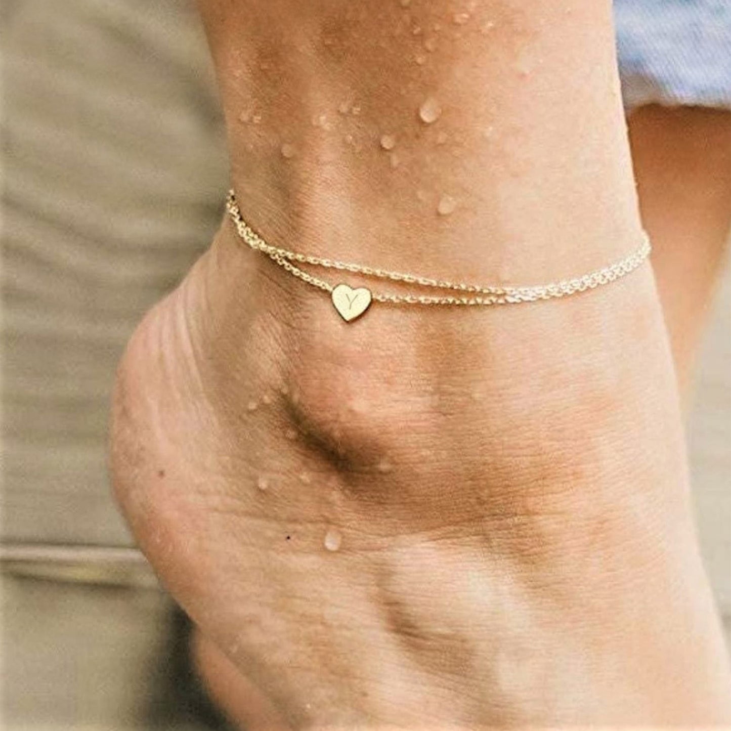 Casual Hawaiian Simple Style Letter Heart Shape 316 Stainless Steel  Layered Inlay Zircon 18K Gold Plated Rose Gold Plated Silver Plated Women's Anklet