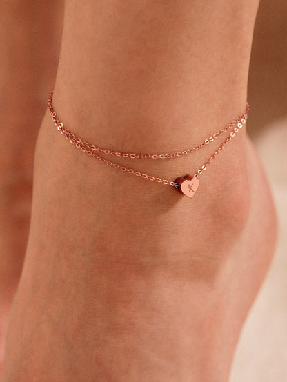 Casual Hawaiian Simple Style Letter Heart Shape 316 Stainless Steel  Layered Inlay Zircon 18K Gold Plated Rose Gold Plated Silver Plated Women's Anklet