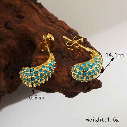 1 Pair Simple Style Classic Style Water Droplets Enamel Inlay Copper Rhinestones 18K Gold Plated Ear Studs