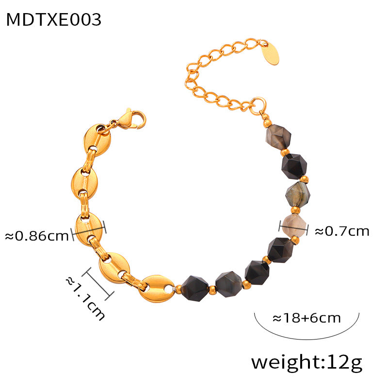 Casual Retro Simple Style Geometric Natural Stone Titanium Steel Beaded 18K Gold Plated Unisex Bracelets Necklace