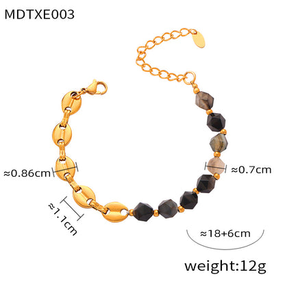 Casual Retro Simple Style Geometric Natural Stone Titanium Steel Beaded 18K Gold Plated Unisex Bracelets Necklace