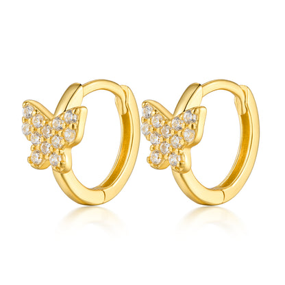 1 Pair Casual Elegant Butterfly Inlay Sterling Silver Zircon White Gold Plated Gold Plated Earrings