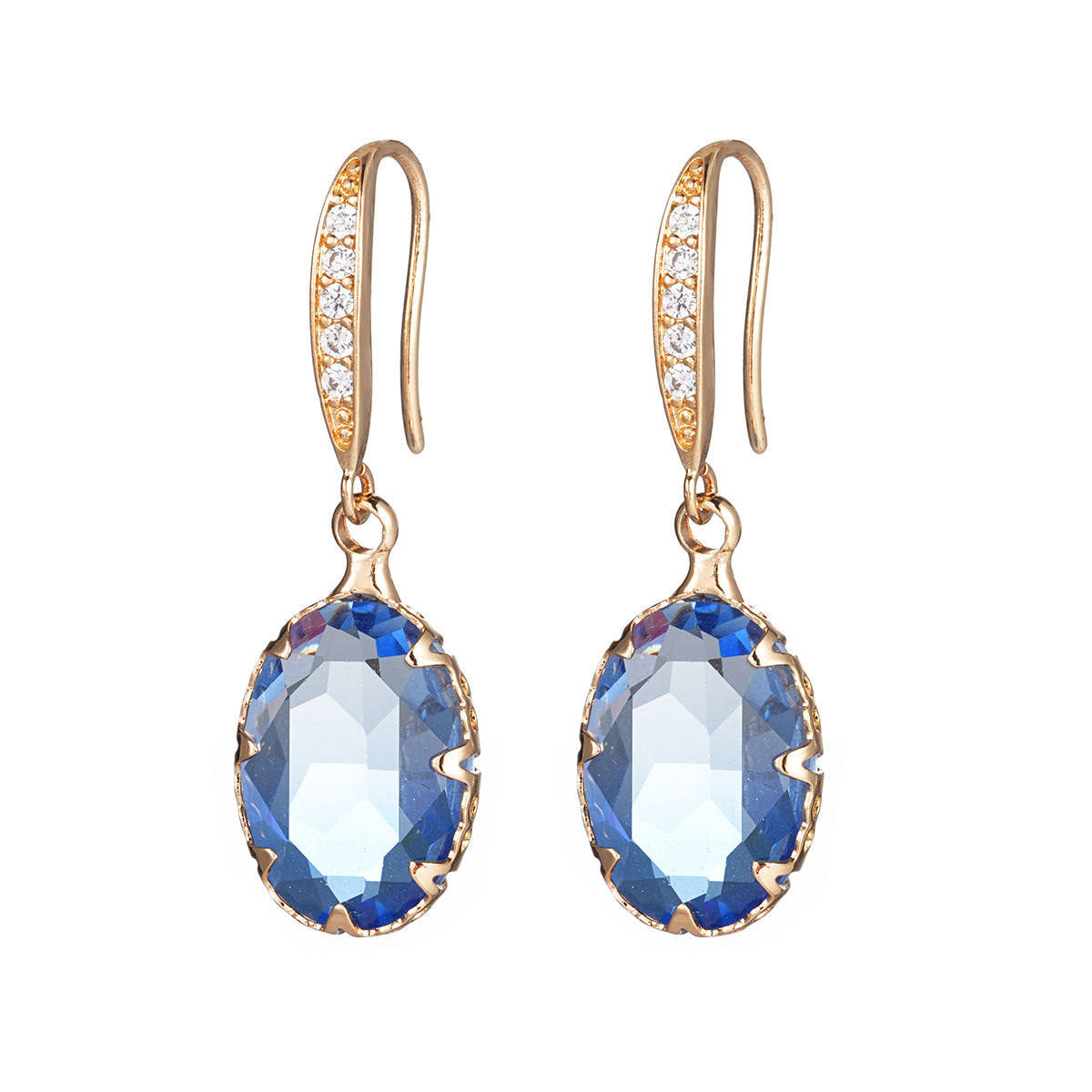 1 Pair Lady Oval Inlay Copper Zircon Drop Earrings