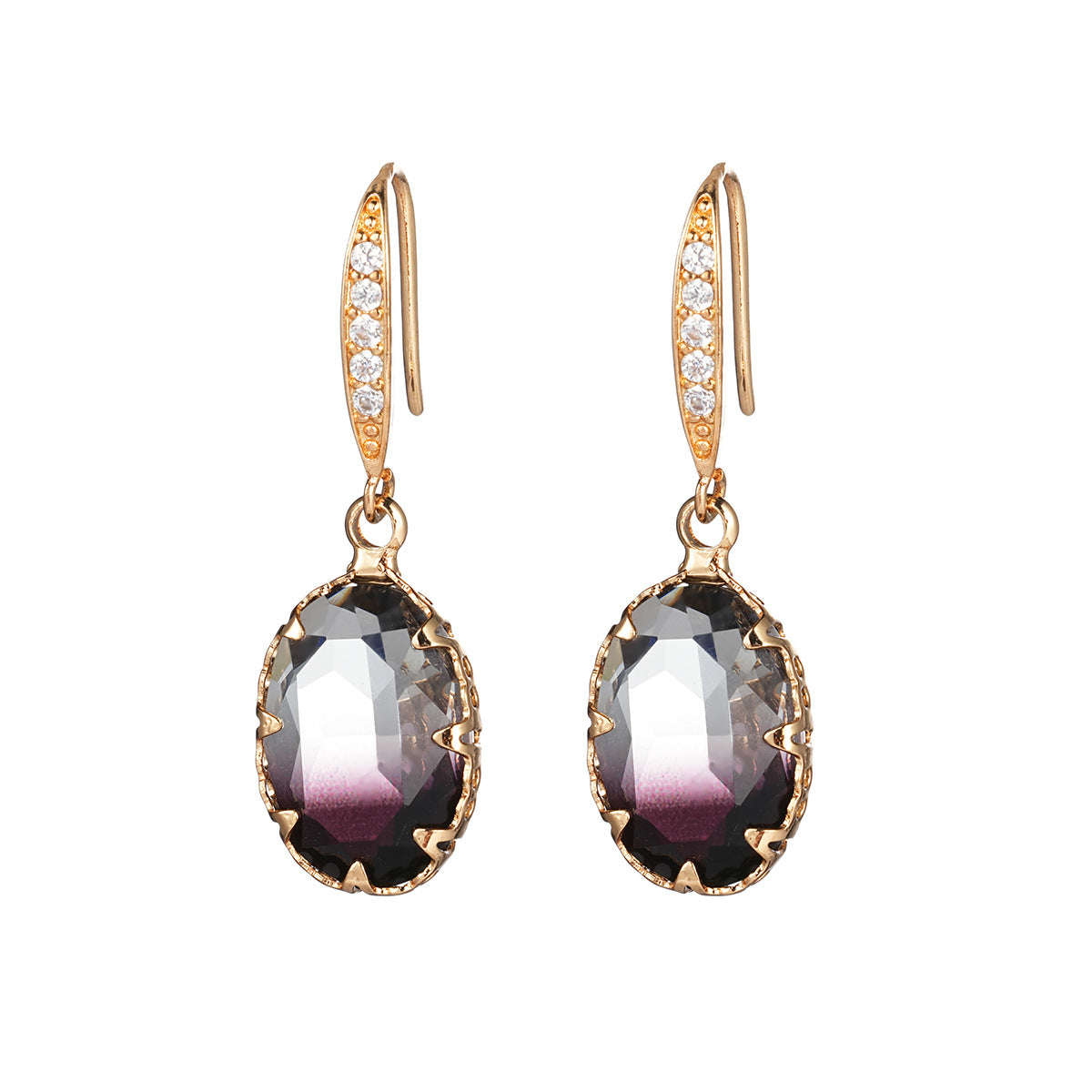 1 Pair Lady Oval Inlay Copper Zircon Drop Earrings