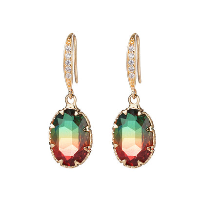 1 Pair Lady Oval Inlay Copper Zircon Drop Earrings