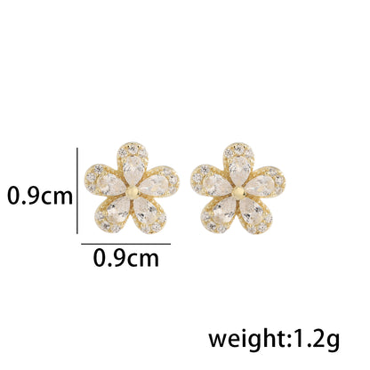 1 Pair Lady Classic Style Solid Color Flower Plating Inlay Sterling Silver Zircon 14K Gold Plated Ear Studs