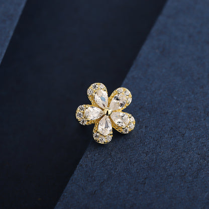 1 Pair Lady Classic Style Solid Color Flower Plating Inlay Sterling Silver Zircon 14K Gold Plated Ear Studs