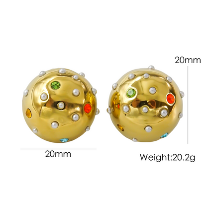 1 Pair Simple Style Round Inlay Stainless Steel Rhinestones Pearl 14K Gold Plated Ear Studs