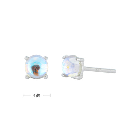 1 Pair Simple Style Round Sterling Silver Plating Inlay Moonstone Turquoise Agate White Gold Plated Gold Plated Ear Studs