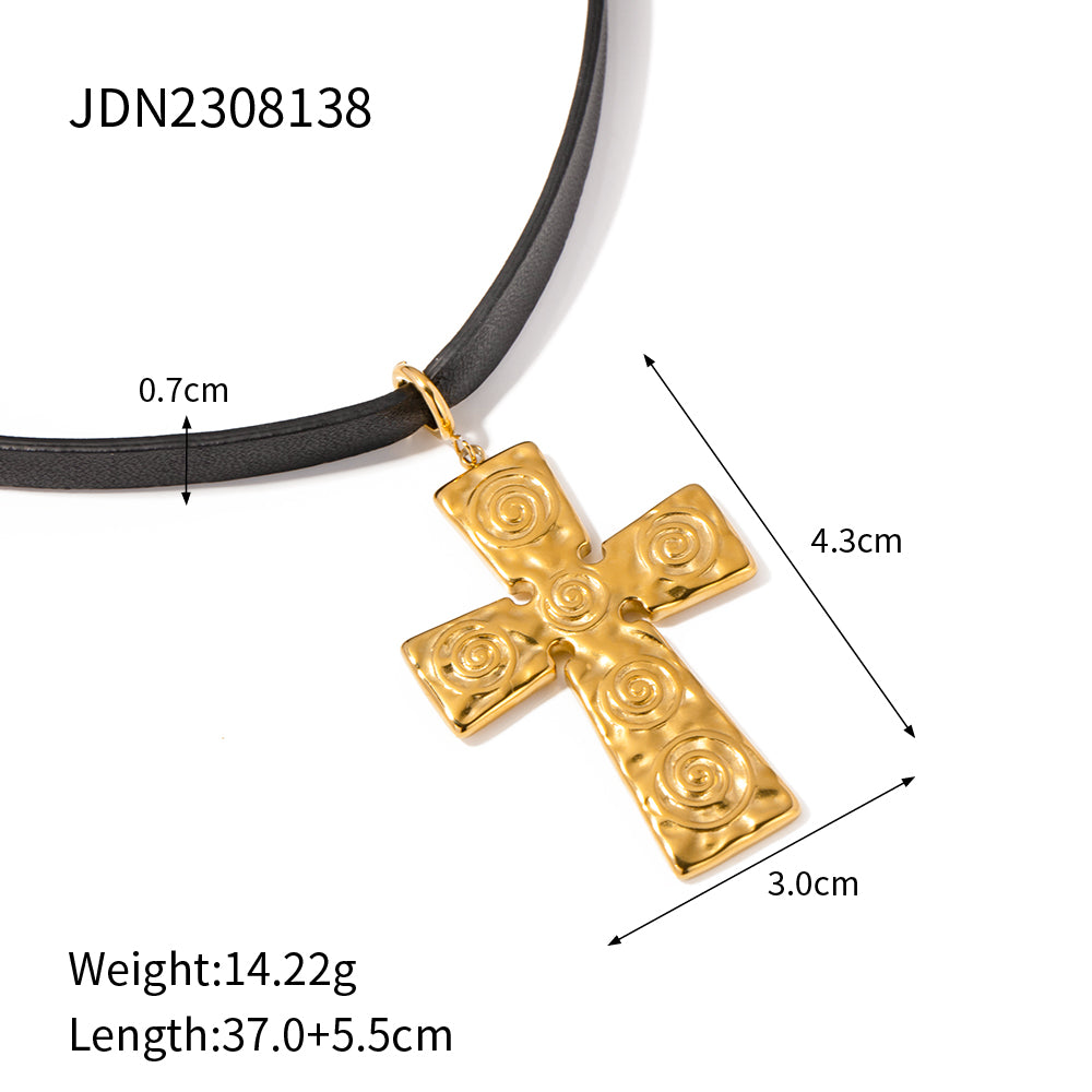 IG Style Simple Style Cross 304 Stainless Steel Leather Rope 18K Gold Plated Women's Pendant Necklace