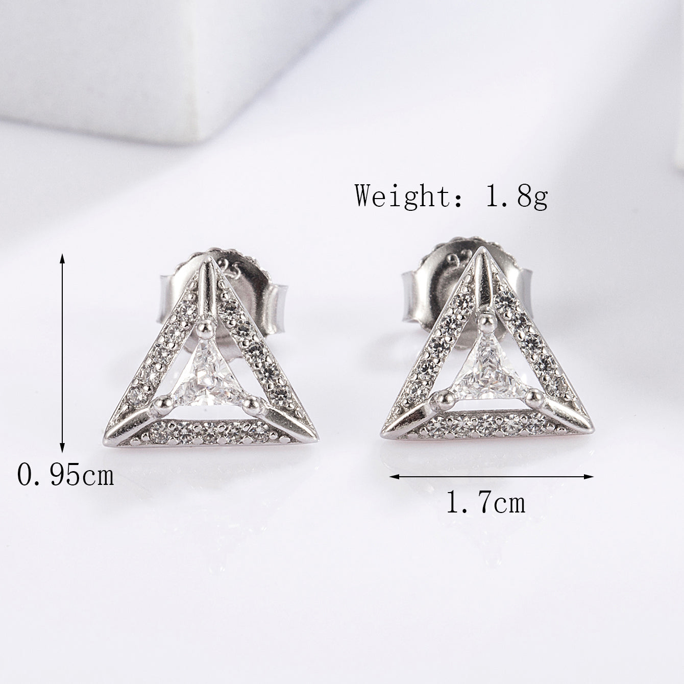 1 Pair Elegant Romantic Shiny Triangle Heart Shape Crown Inlay Carving Sterling Silver Zircon White Gold Plated Ear Studs