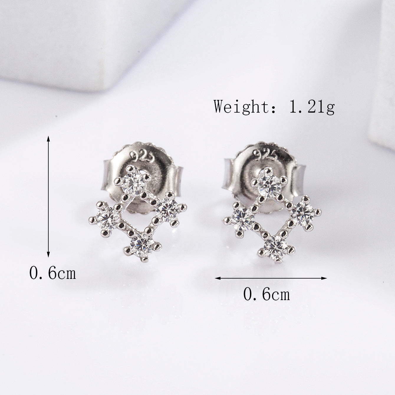 1 Pair Elegant Romantic Shiny Triangle Heart Shape Crown Inlay Carving Sterling Silver Zircon White Gold Plated Ear Studs