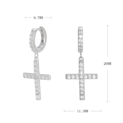 1 Pair Sweet Cross Plating Inlay Sterling Silver Zircon Gold Plated Earrings