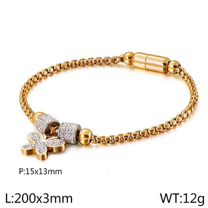 Titanium Steel Elegant Simple Style Streetwear Inlay Butterfly Zircon Bracelets