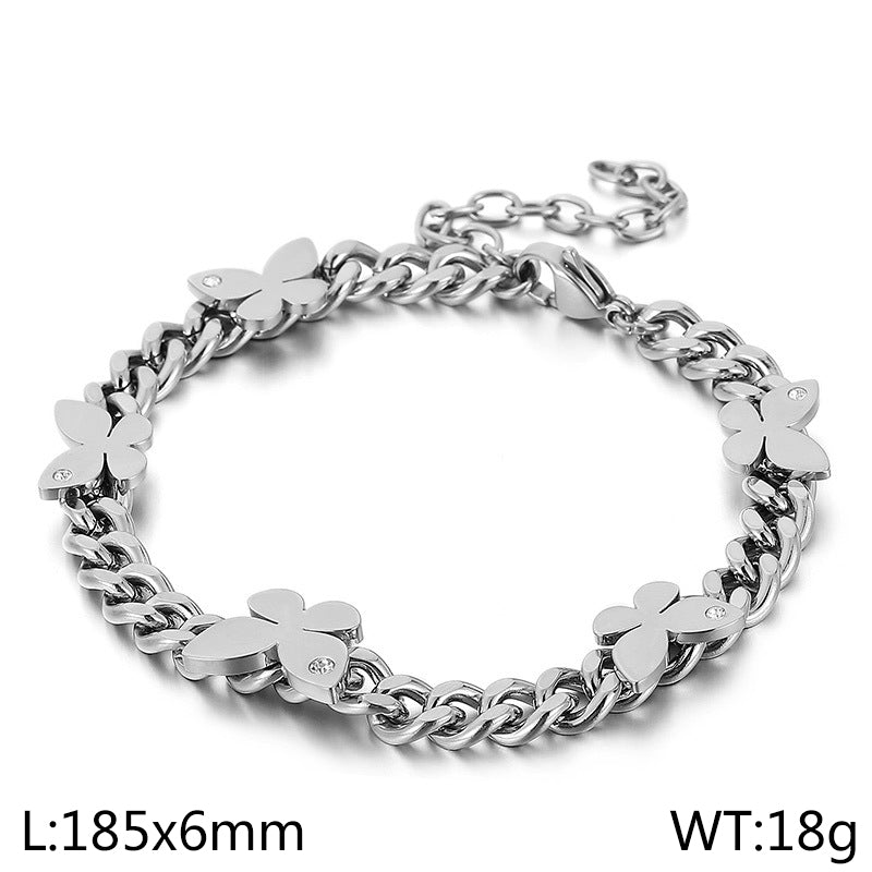 Titanium Steel Elegant Simple Style Streetwear Inlay Butterfly Zircon Bracelets