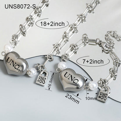 Wholesale Casual Simple Style Classic Style Heart Shape Stainless Steel Plating 18k Gold Plated Bracelets Necklace