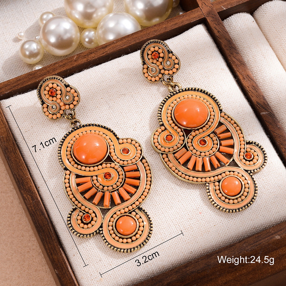 1 Pair Vintage Style Bohemian Geometric Hollow Out Inlay Alloy Beads Drop Earrings