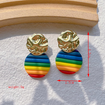 1 Pair IG Style Rainbow Soft Clay 14K Gold Plated Drop Earrings