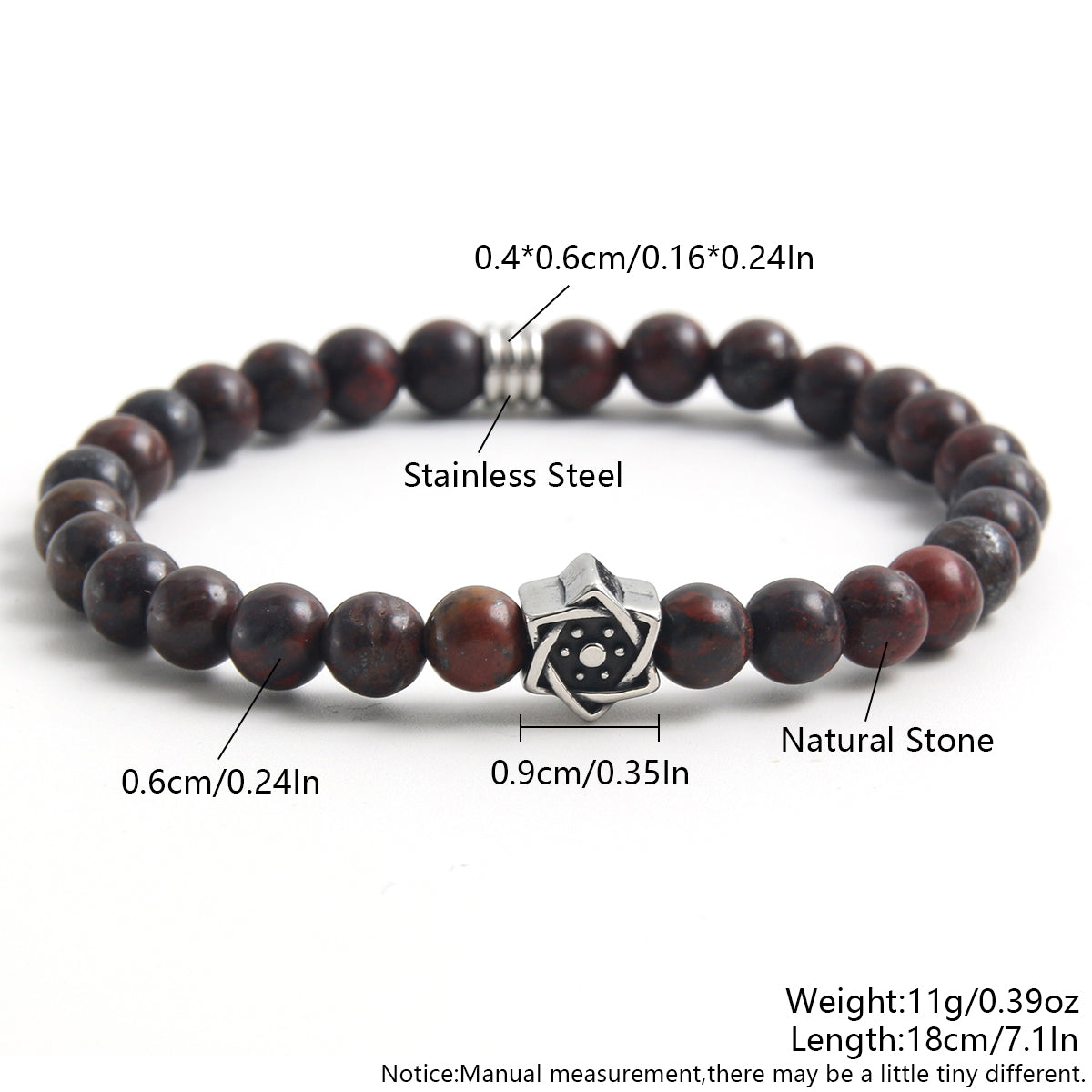 Wholesale Jewelry Vintage Style Commute Hexagram 304 Stainless Steel Natural Stone Beaded Handmade Bracelets