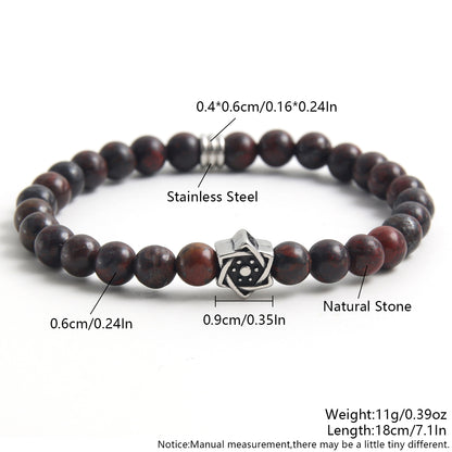 Wholesale Jewelry Vintage Style Commute Hexagram 304 Stainless Steel Natural Stone Beaded Handmade Bracelets