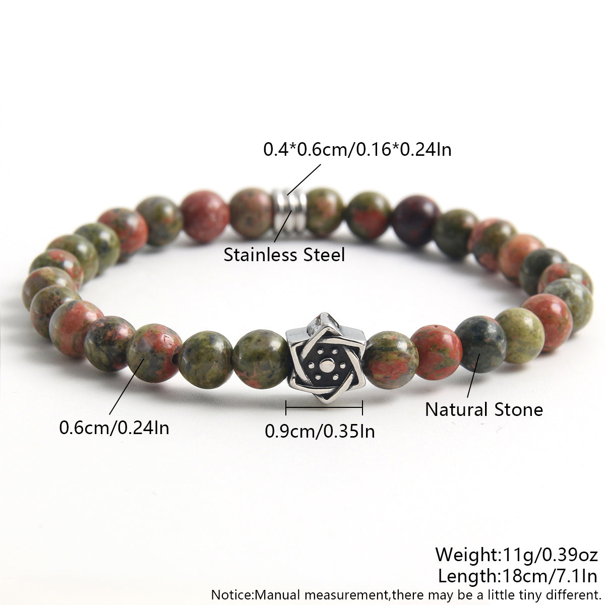 Wholesale Jewelry Vintage Style Commute Hexagram 304 Stainless Steel Natural Stone Beaded Handmade Bracelets