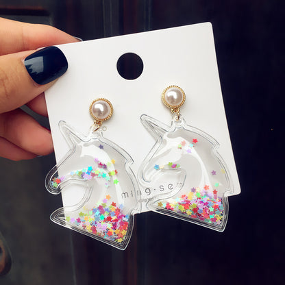 Fashion Transparent Quicksand Color Star Flamingo Earrings Wholesale