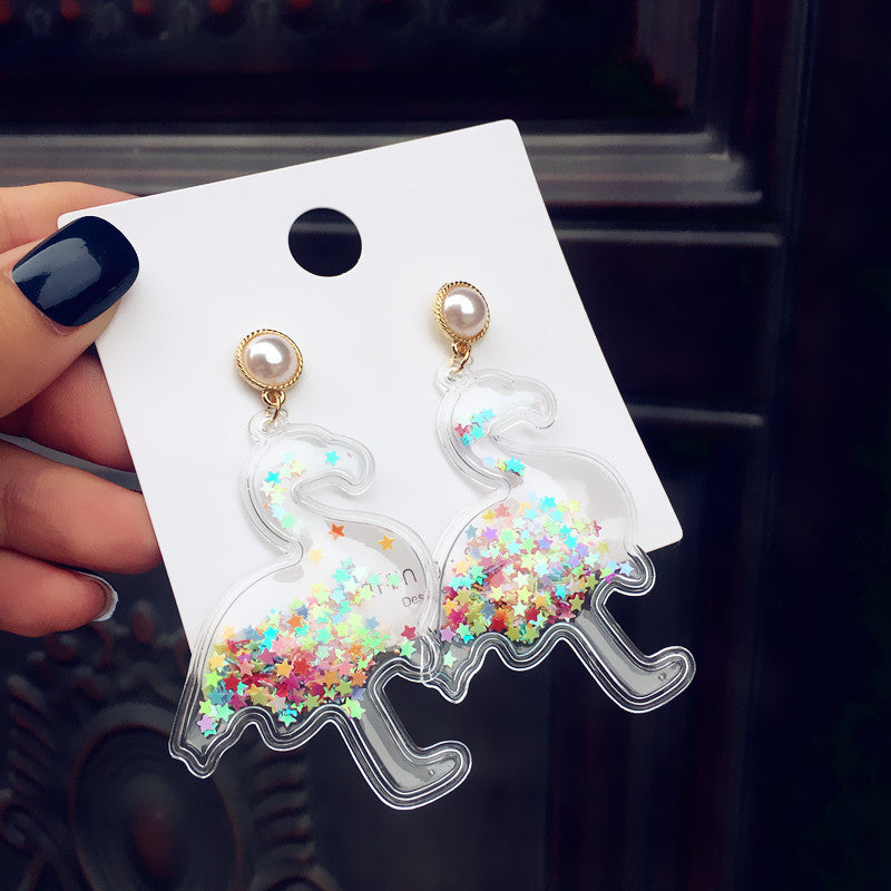 Fashion Transparent Quicksand Color Star Flamingo Earrings Wholesale