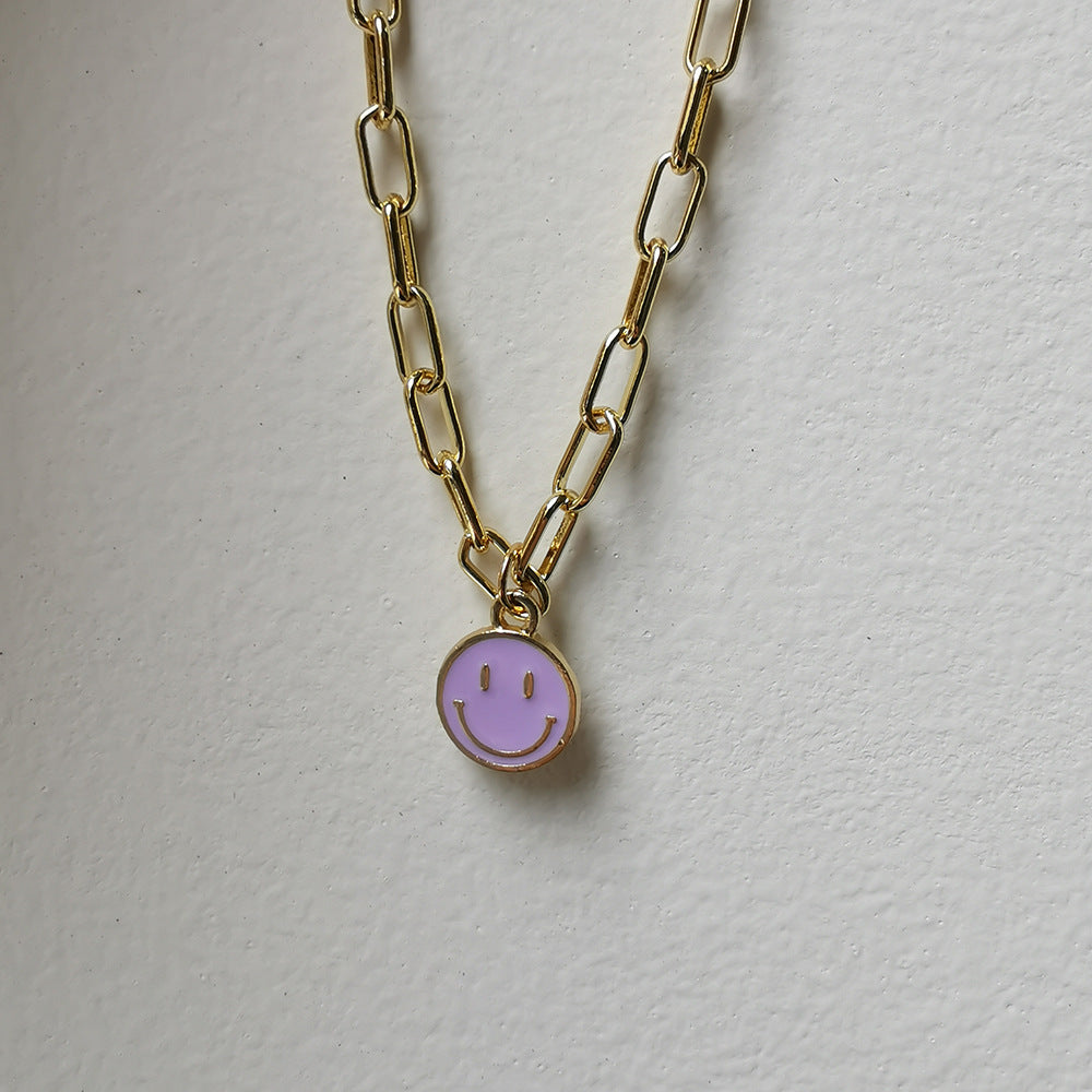 Fashion Smiley Face Beaded Alloy Enamel Necklace