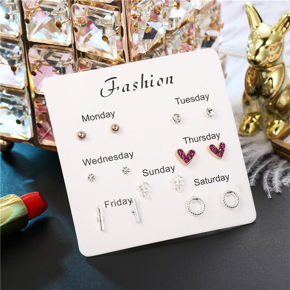 Simple Style Heart Shape Bow Knot Snowflake Alloy Plating Inlay Rhinestones Women's Ear Studs 1 Set