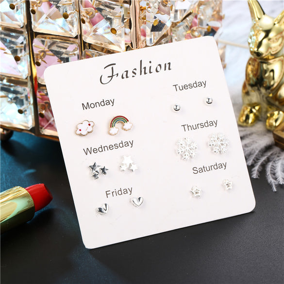 Simple Style Heart Shape Bow Knot Snowflake Alloy Plating Inlay Rhinestones Women's Ear Studs 1 Set