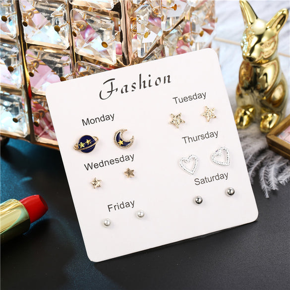 Simple Style Heart Shape Bow Knot Snowflake Alloy Plating Inlay Rhinestones Women's Ear Studs 1 Set