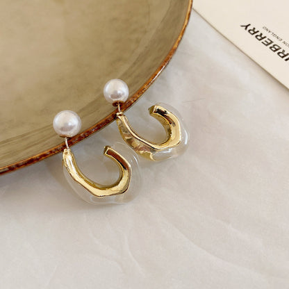 1 Pair Fashion Geometric Plating Alloy Resin Artificial Pearls Earrings