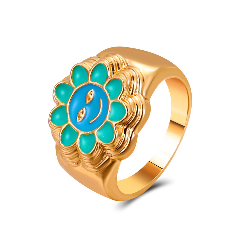 Streetwear Smiley Face Flower Alloy Enamel Plating Women's Rings