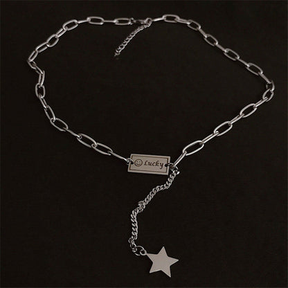 Casual Hip-hop Punk Letter Star Bear Titanium Steel Plating Inlay Acrylic Artificial Pearls Rhinestones Silver Plated Necklace