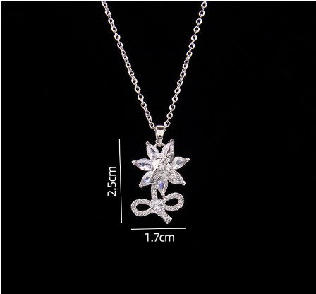 Sweet Planet Flower Bow Knot Copper Zircon Pendant Necklace In Bulk