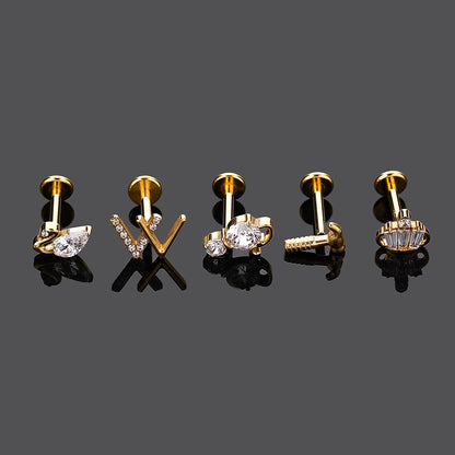 Nordic Style Rock Animal Swan Titanium Steel Gold Plated Silver Plated Zircon Lip Stud In Bulk