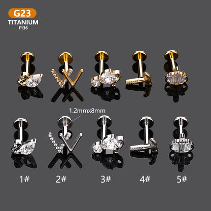 Nordic Style Rock Animal Swan Titanium Steel Gold Plated Silver Plated Zircon Lip Stud In Bulk