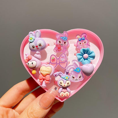 Cartoon Style Rabbit Heart Shape Plastic Resin Girl's Rings